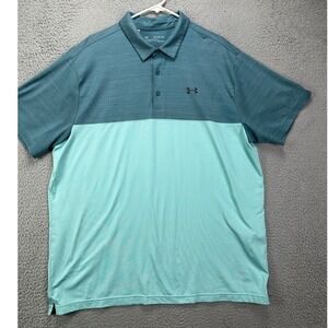 Under Armour Polo Shirt Mens 2XL HeatGear Teal Green Colorblock Loose Golf Rugby